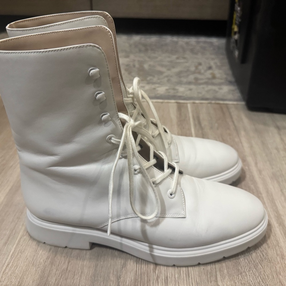 White Lace-Up Boots